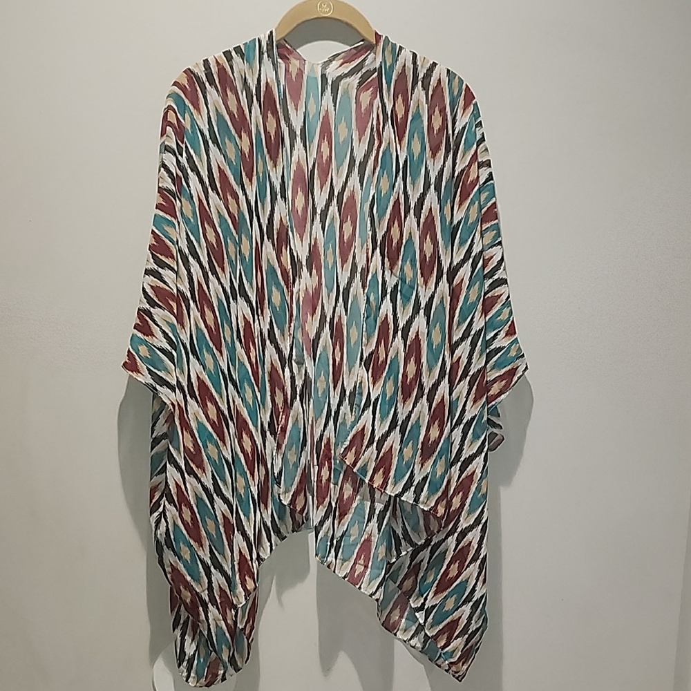 Multicolor Geometric Patterned Kimono - image 1